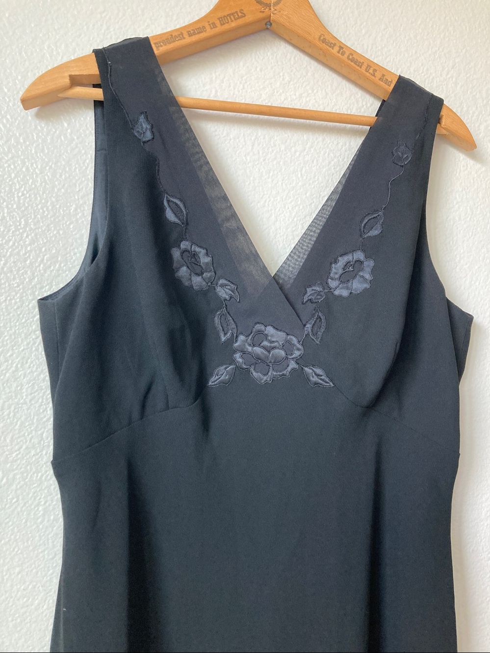 Vintage Y2K 90s Anne Taylor Babydoll Sheer Trim Floral Applique Dress LBD sz 14